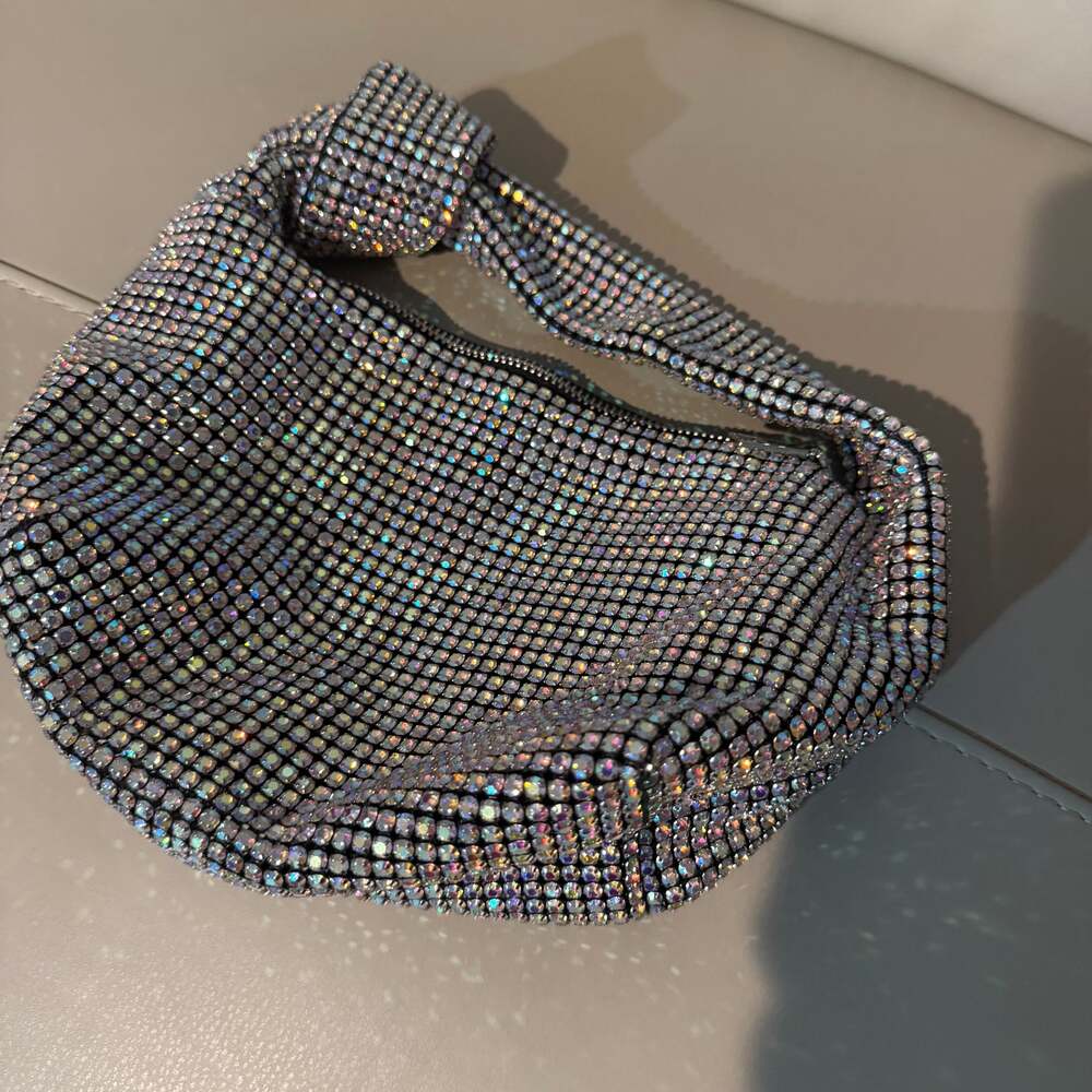 All Rhinestone Evening Bag /Knotted Handle/Iridecent Aurora Rhinestone